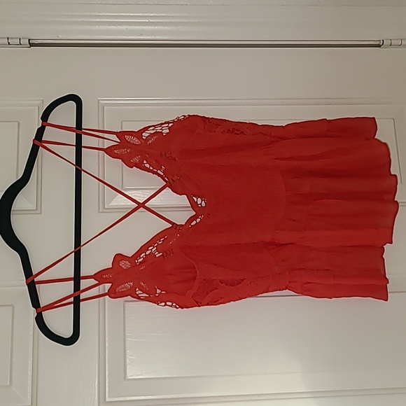 Lace Sleeveless Peplum Top Size XL Orange Red Adjustable Straps Sexy Travel Cute - Picture 4 of 6